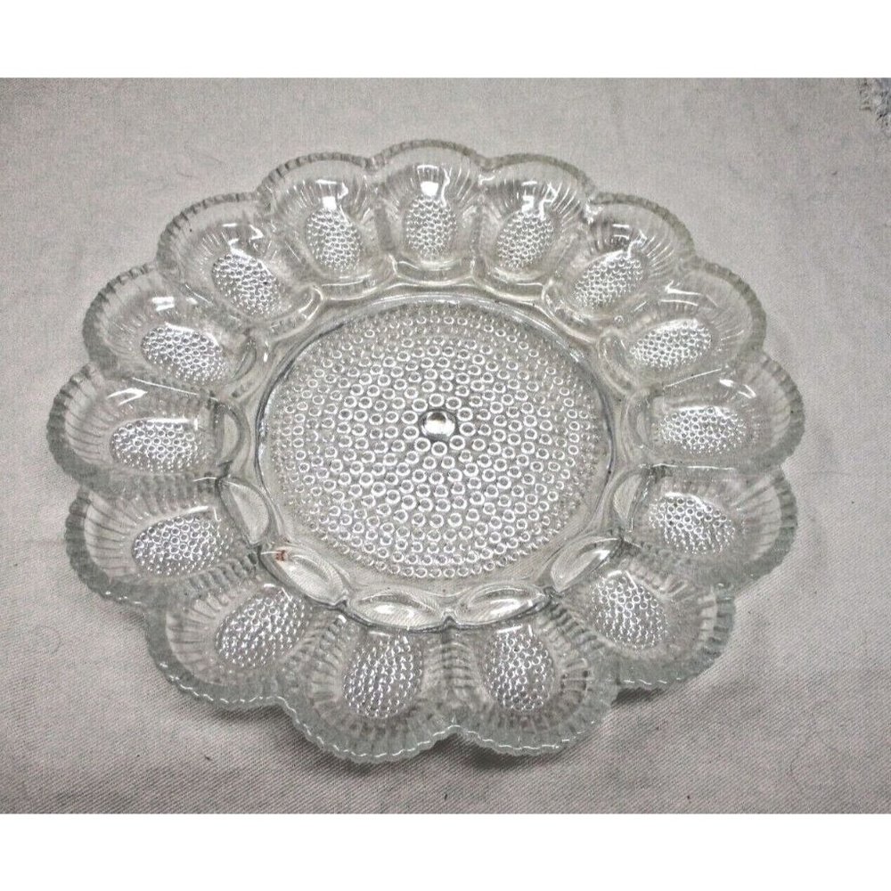 Vintage Hobnail Indiana 11" Clear Cut Glass Deviled Egg/Oyster Plate Platter